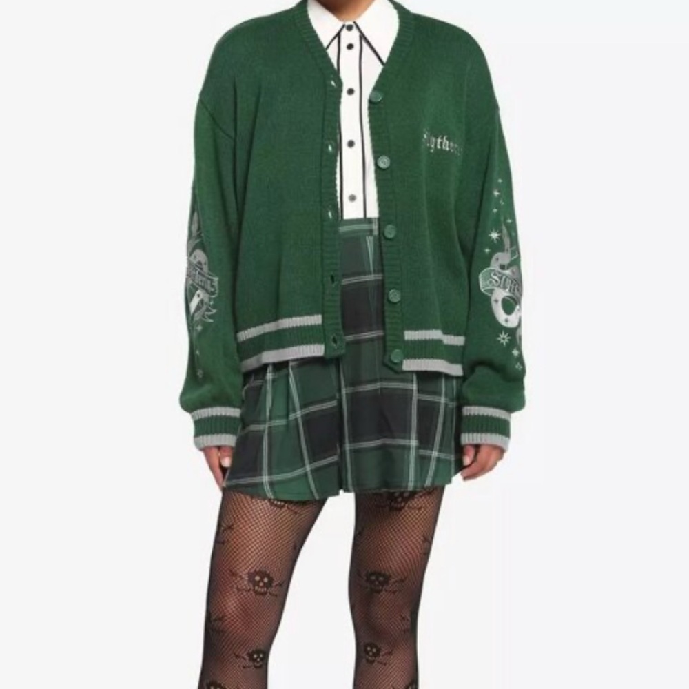 Harry Potter Wizarding World Green Slytherin Sweater Cardigan Sz L